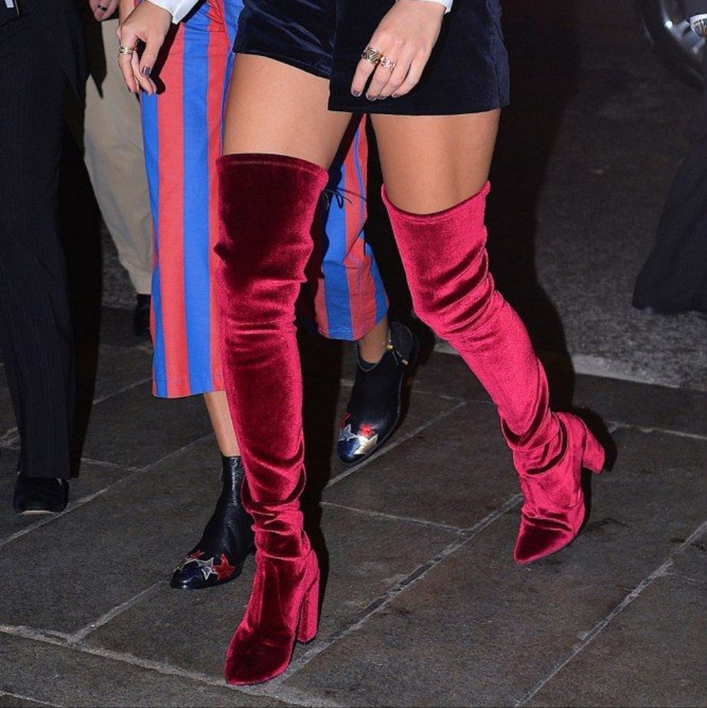 Stuart weitzman red velvet boots